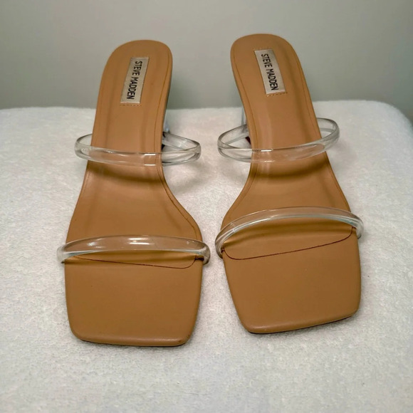 Steve Madden Lameza‎ wedge sandal women’s size 9.5. Clear heel and skinny straps - Picture 3 of 7
